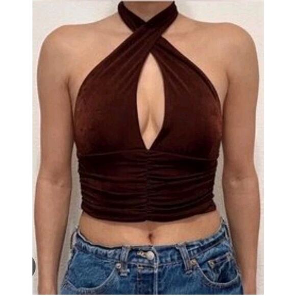 Y2K Mixed Threads Metallic Brown Crop Top Women’s XL Grunge 90s Festival EUC - Picture 1 of 7